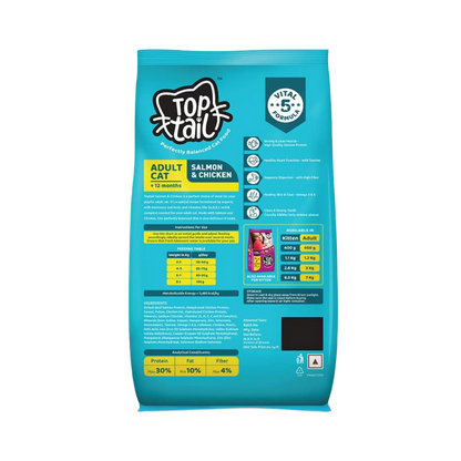 Rossari Toptail Adult Salmon and Chicken Dry Cat Food, 3kg - Animeal