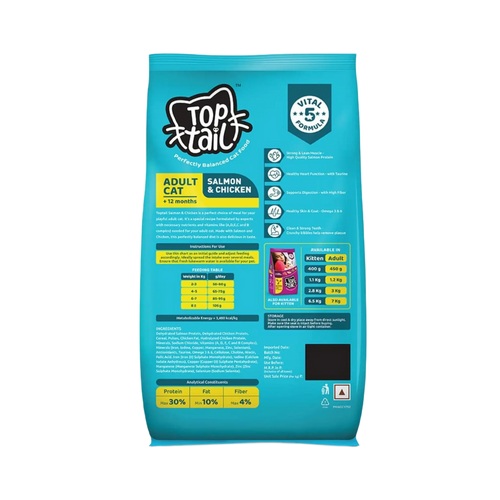Rossari Toptail Adult Salmon and Chicken Dry Cat Food, 3kg - Animeal