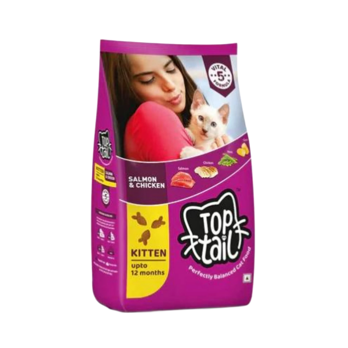 Rossari Toptail Kitten Salmon and Chicken Dry Cat Food, 400g - Animeal