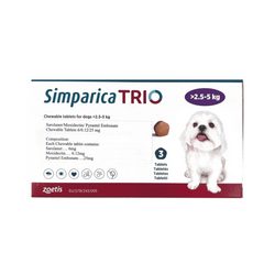Simparica Trio Chewable Tablet for Dogs 2.5 to 5kg, 1 Tablet - Animeal