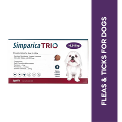 Simparica Trio Chewable Tablet for Dogs 2.5 to 5kg, 1 Tablet - Animeal