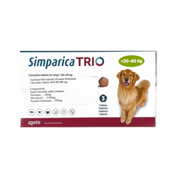 Simparica Trio Chewable Tablet for Dogs 20 to 40kg, 1 Tablet - Animeal