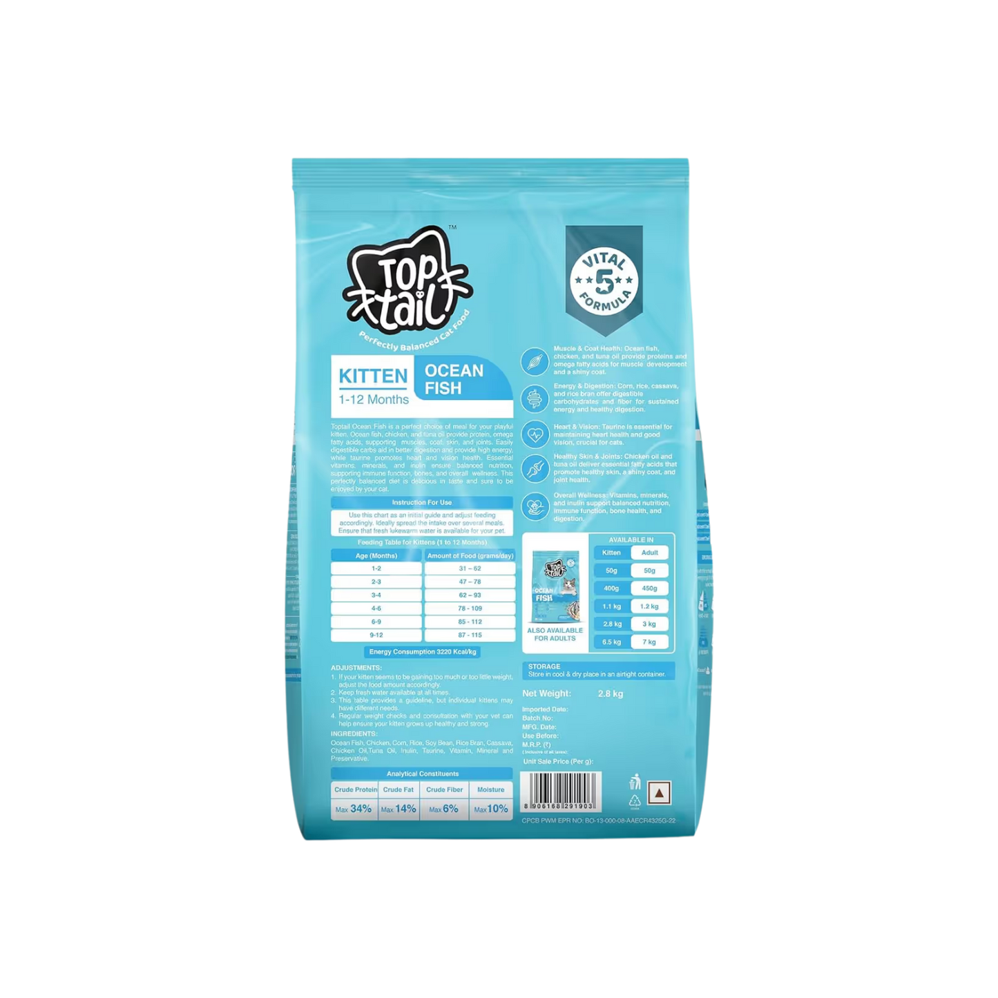 TOPTAIL KITTEN OCEAN FISH DRY FOOD (S) - Animeal