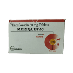 Vetoquinol Meriquin 50 Enrofloxacin Tablets for Pets, 10 Tablets - Animeal