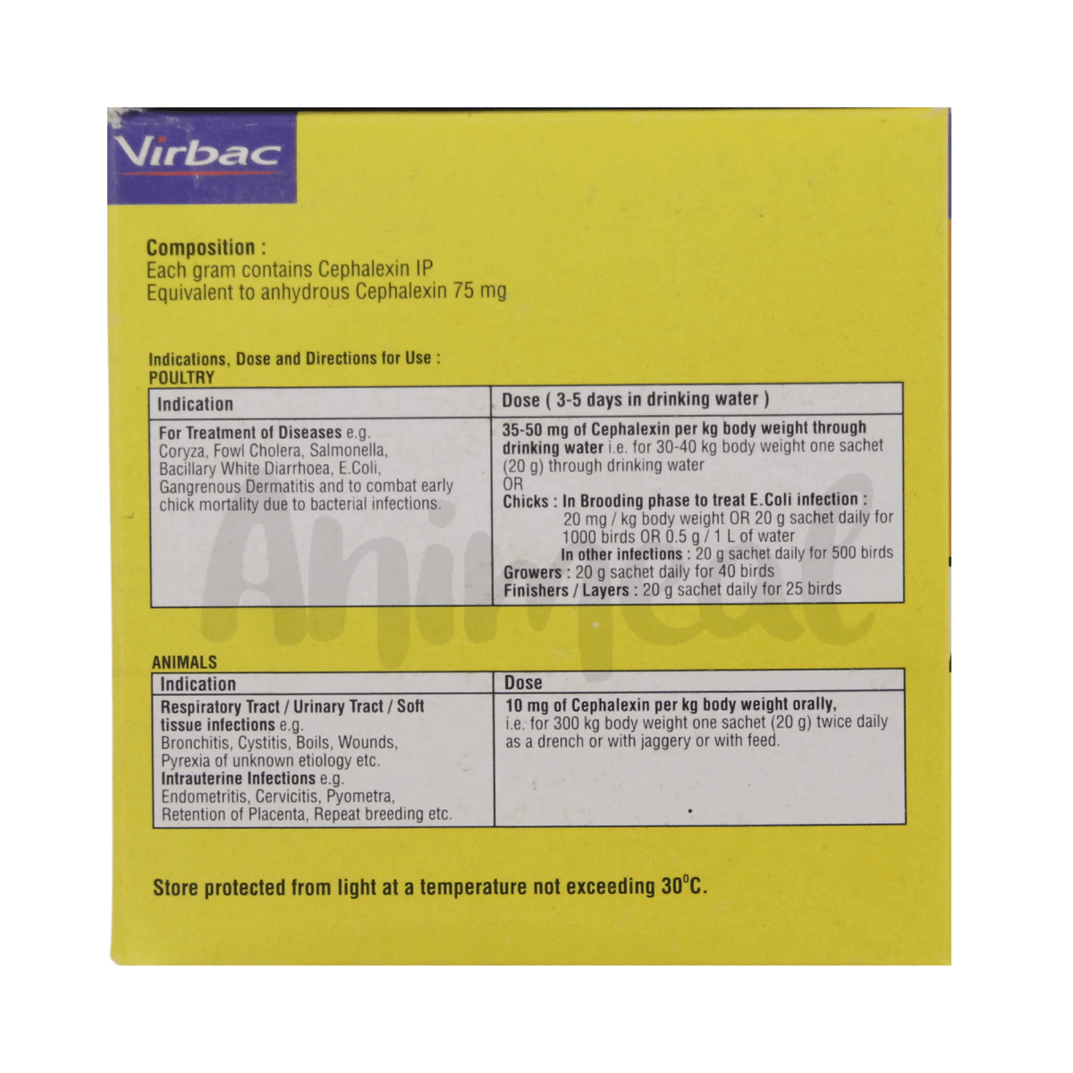Virbac Lixen Cefalexin Powder for Birds and Poultry, 20g - Animeal