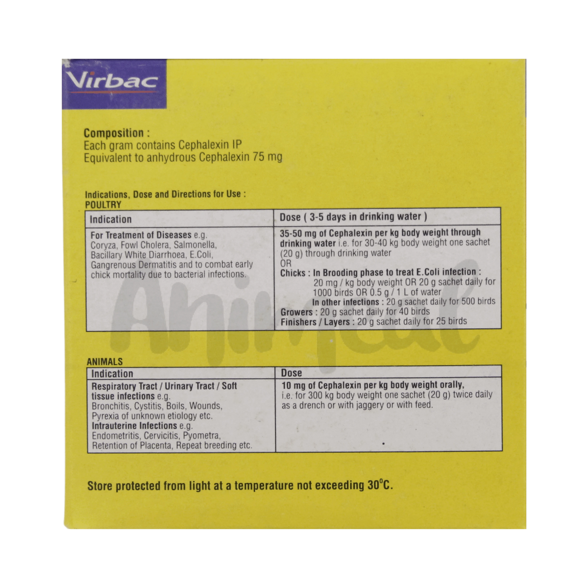 Virbac Lixen Cefalexin Powder for Birds and Poultry, 20g - Animeal