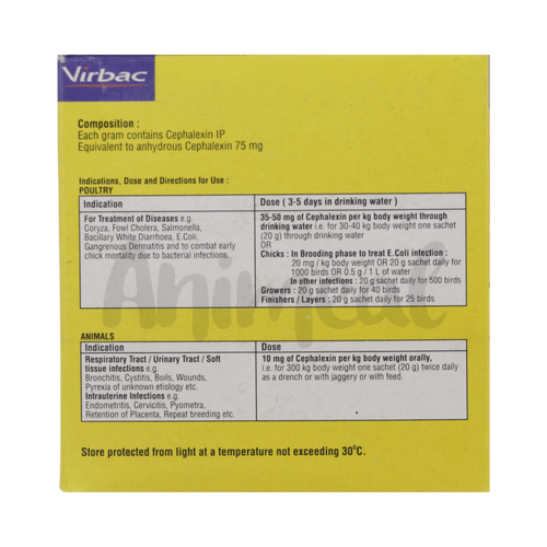Virbac Lixen Cefalexin Powder for Birds and Poultry, 20g - Animeal