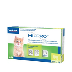 Virbac Milpro Tablet Small Cat 0.5 to 2kg for Cats, 2 Tablets - Animeal