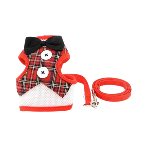 WW TOYBREED TUXIDO HARNESS WITH LEASH RED CHECKS (S) - Animeal