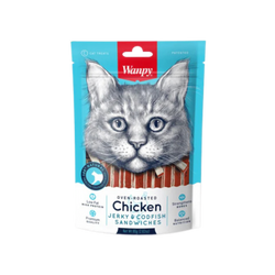 Wanpy Chicken Jerky Codfish Sandwiches Cat Treats, 80g - Animeal