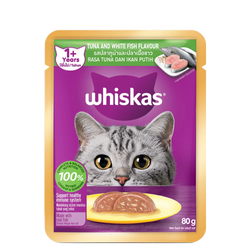 Whiskas Adult Tuna and Whitefish in Gravy Wet Cat Food, 80g - Animeal