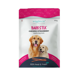 Wiggles Barkstix Chicken and Strawberry Dog Treats, 100g - Animeal